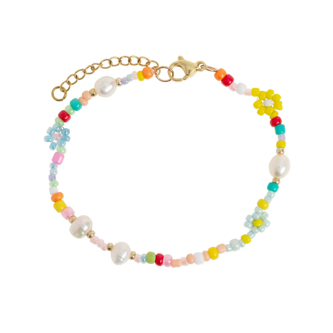 Sigrid - Flower and Pearl Colorful Bead Summer Bracelet Stainless Steel