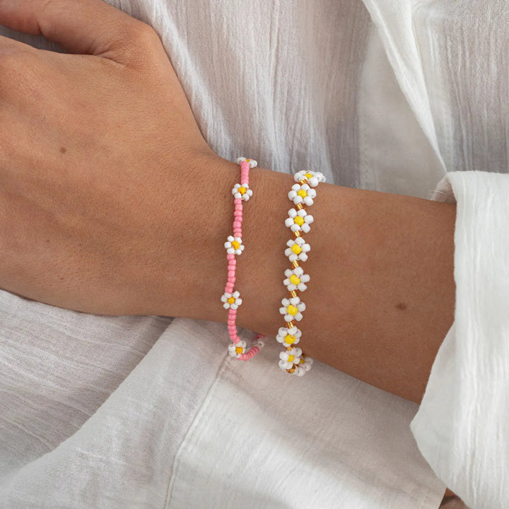 Fia - Daisy Flowers Pink Bead Summer Bracelet