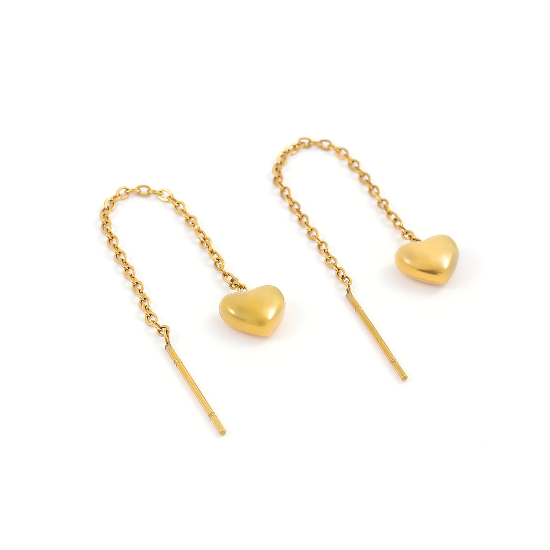 Julie - Heart Chain Earrings Gold Stainless Steel